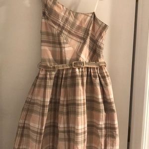 Oleg Cassini one shoulder plaid dress